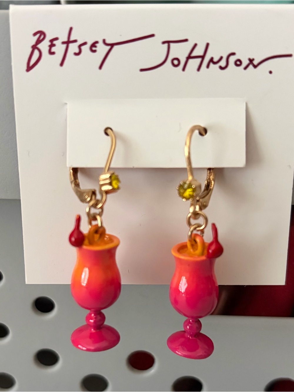 Betsey Johnson Pink and Orange Cocktail Dangle Earrings
